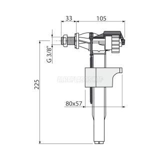 Впускной механизм AlcaPlast с боковой подводкой и металлической резьбой (для пластиковых бачков и скрытых систем инсталляции) A16M-3/8"